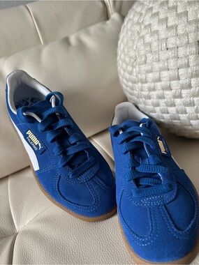 Puma Kids Royal Blue Suede Sneakers with White Stripe